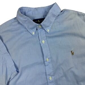 Ralph Lauren Mens XXL Slim Fit Chambray Oxford Short Sleeve Button Down Blue